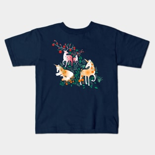 Once Upon a Time- Mystical Woodland with Apple Deers and Orange Unicorns Kids T-Shirt